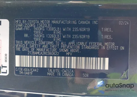 2024 Lexus Rx 350 Premium z USA, uszkodzony, nr VIN 2T2BAMCA2RC060622